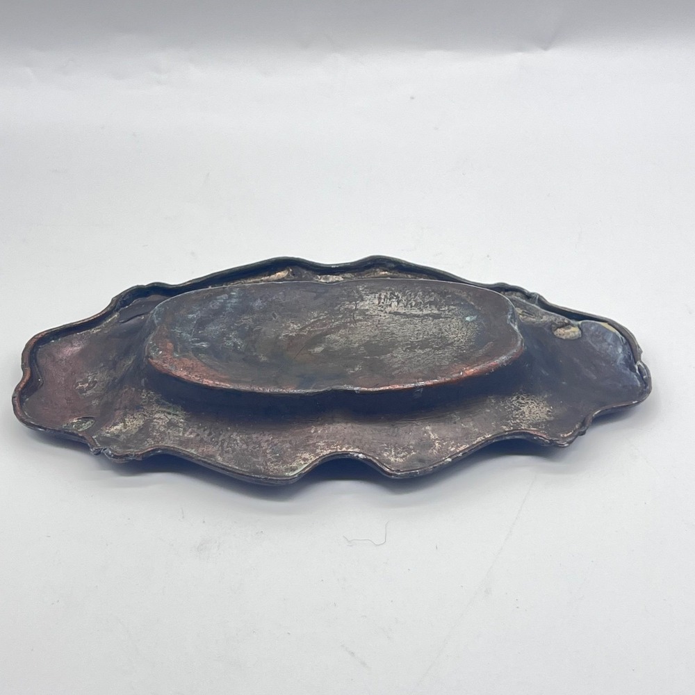 Vintage Vanity Tray Trinket Dish Metal Ornate Art Nouveau Made in Japan - Picture 7 of 14